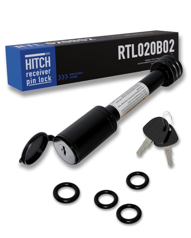 RETRUE Trailer Hitch Receiver Pin Lock  Suitable for 2 Inch Receiver  5/8"" Dia Hitch Lock for Securely Locking Trailer Hitch with Two Keys  Black - Image 1